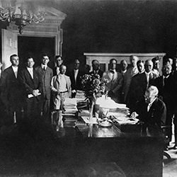 President Wilson signs legislation creating the Federal Land Bank System on July 17, 1916.