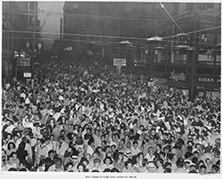 FCA employees join the celebration on Aug. 15, 1945 in downtown Kansas City, Missouri, after the surrender of Japan. Federal workers were excused from duty for two days. (Kansas City, Missouri Public Library)