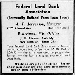 Ad for Federal Land Bank Association (Wisconsin State Journal; Jan. 10, 1960)