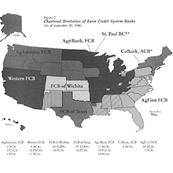 Map of chartered territories of Farm Credit System Banks as of Sept. 30, 1996